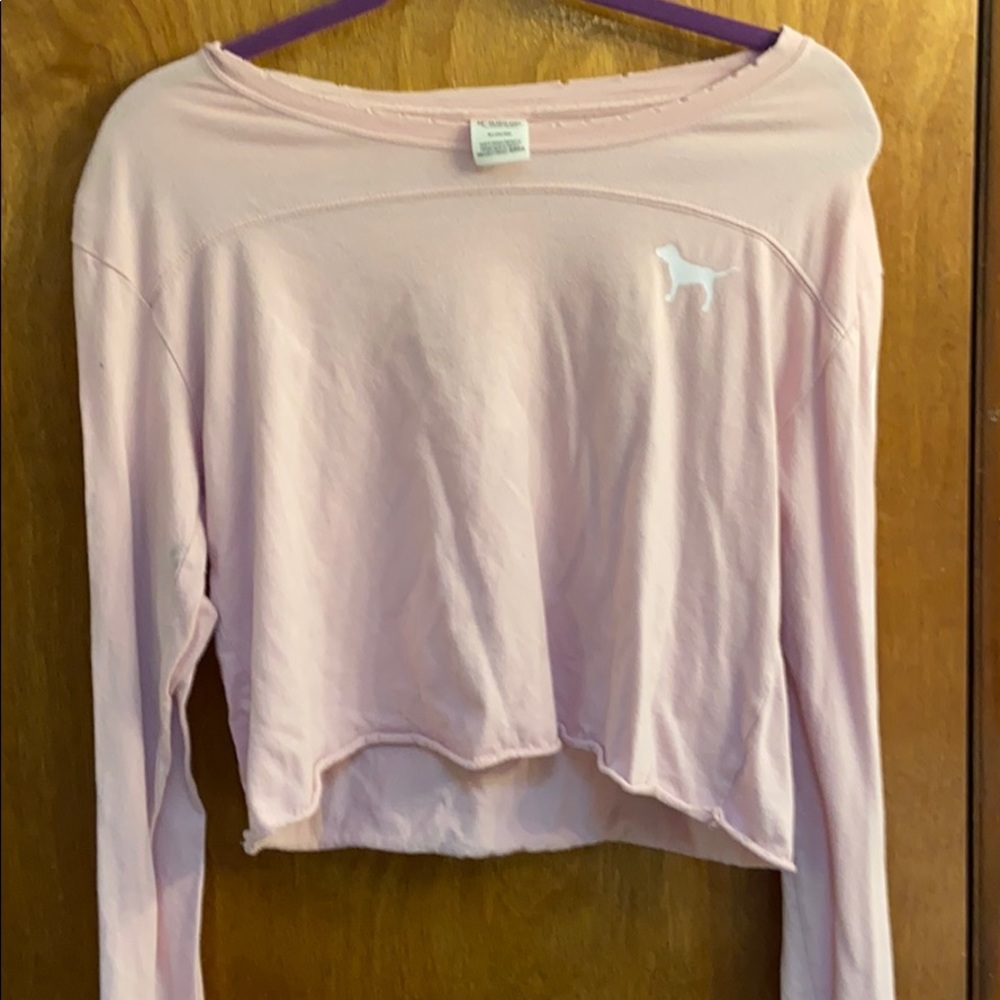 Crop top pink distressed wide neck